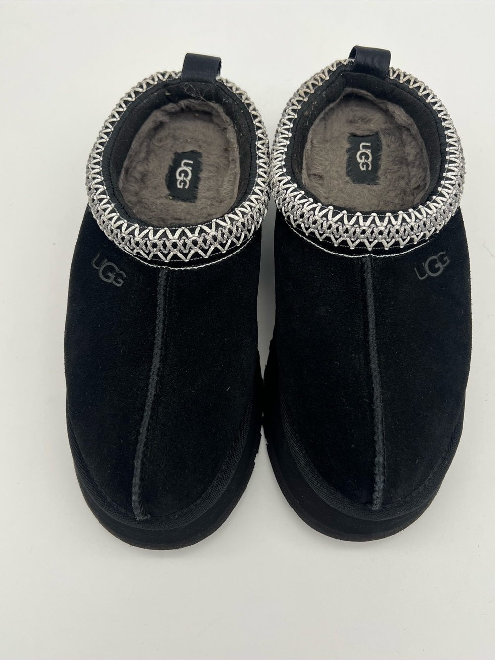 Ugg Tasman Platform Women’s size 6 black suede leather gray shearling shoes mule - Picture 2 of 9